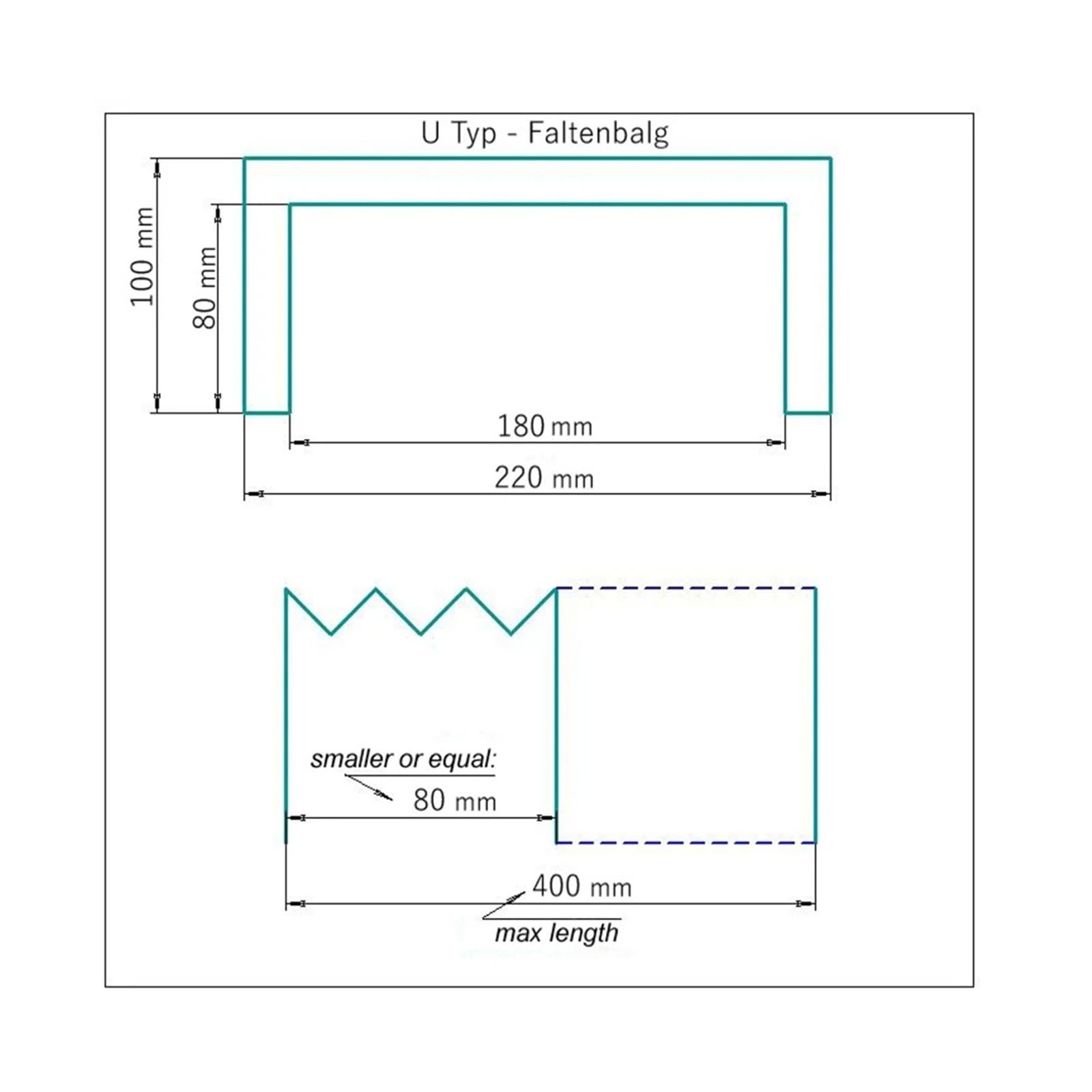 Cubierta de fuelle de protección de máquina tipo U, externa: 220x100 mm