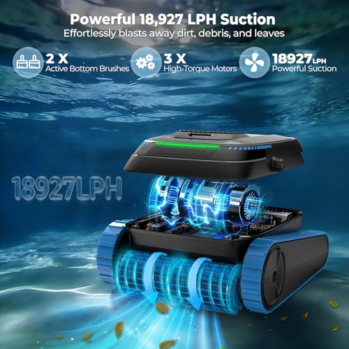 Image of Cordless Robotic Pool Cleaner, 5000 GPH with 150μm Filter, Floor /Wall /Waterline Cleaning, Smart Zigzag Navigation, 5200mAh Battery, App-Controlled Presets for Inground & Above Ground Pools, Deep Blue