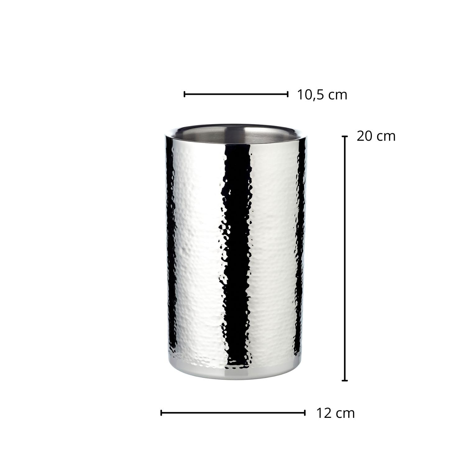 EDZARD Secchiello per bottiglie Nebraska (altezza 20 cm, diametro 12 cm) per una bottiglia, a doppia parete, in acciaio inox lucidato a specchio, martellato, fatto a mano