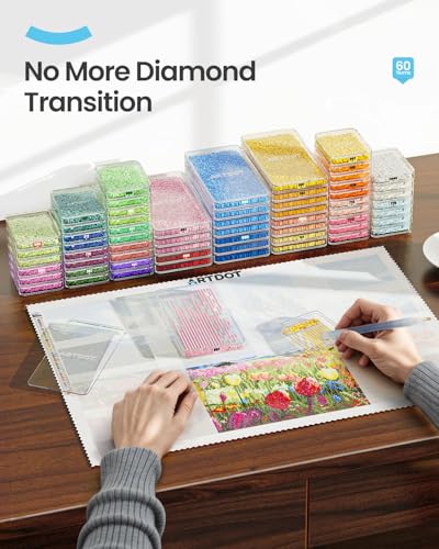 Image of ARTDOT 60-Piece Diamond Art Storage Trays Kits for Adults with Lids, 2-in-1 Stackable Diamond Painting Accessories and Tools