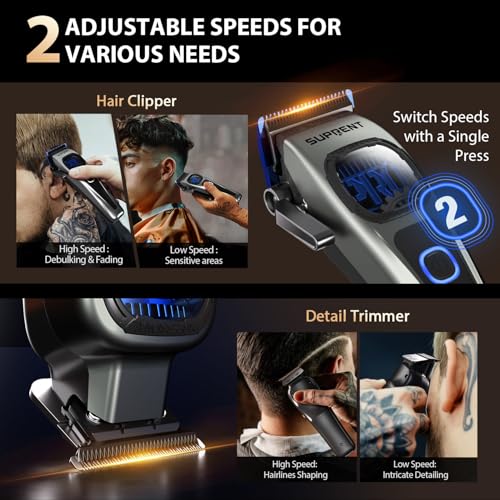 Image of SUPRENT StormGray Professional Hair Clippers for Men - Cordless Barber Clippers & Zero-gapped Trimmer Set, Haircutting Kit with High Performance Motor, Blue Titanium-Coated Blades, Charging Stands