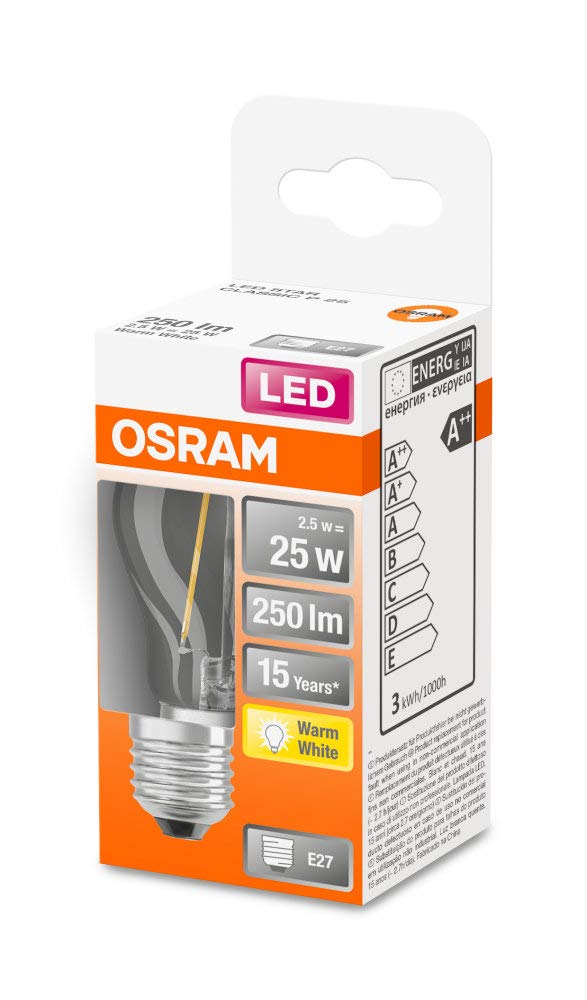 OSRAM LED Retrofit CLASSIC P DIM Lote de 10 x Bombilla LED, Casquillo E27, 2700 K, 2,80 W, Equivalente a 25W, Blanco cálido