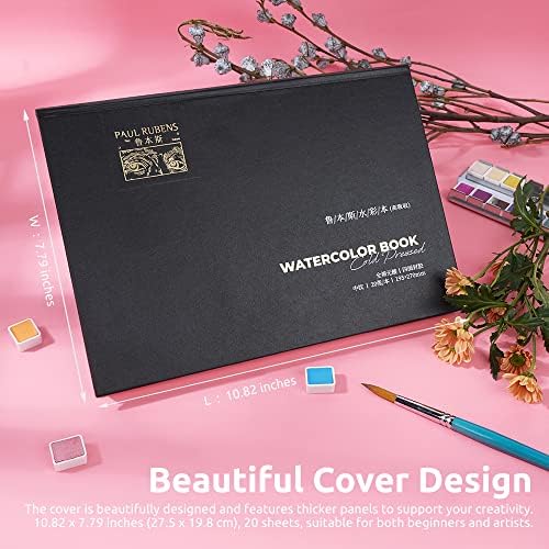 Paul Rubens Watercolour Paper, High Absorption, Artist Quality Cold-Pressed Watercolour Sketchbook 10.82 x 7.79'', 100% Cotton 140lb/300gsm 20 Sheets, Perfect for Beginners, Artists & Professionals