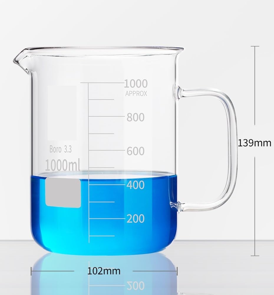 Szklana zlewka z podziałką, Zlewka szklana z uchwytem do pomiarów laboratoryjnych, przezroczysta, 50ml-2000ml(1000ml)