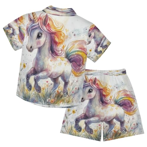 Boccsty Unicorn Flowers Grass Boy Summer Shorts Sets Hawaiian Toddler Boys T-Shirt & Pants 2 Pcs 3T2