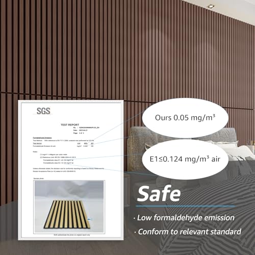 Image of Art3d 4pcs-107 x 8in Slat Acoustic Panel for Wall and Ceiling, 3D Fluted Sound Absorbing Panel with Wood Finish, Dark Walnut