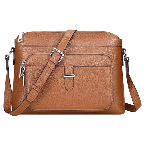 Over Earth Genuine Leather Crossbody Bags for Women Small Ladies Handbags and Purses with Card Slots(O205E Brown New)