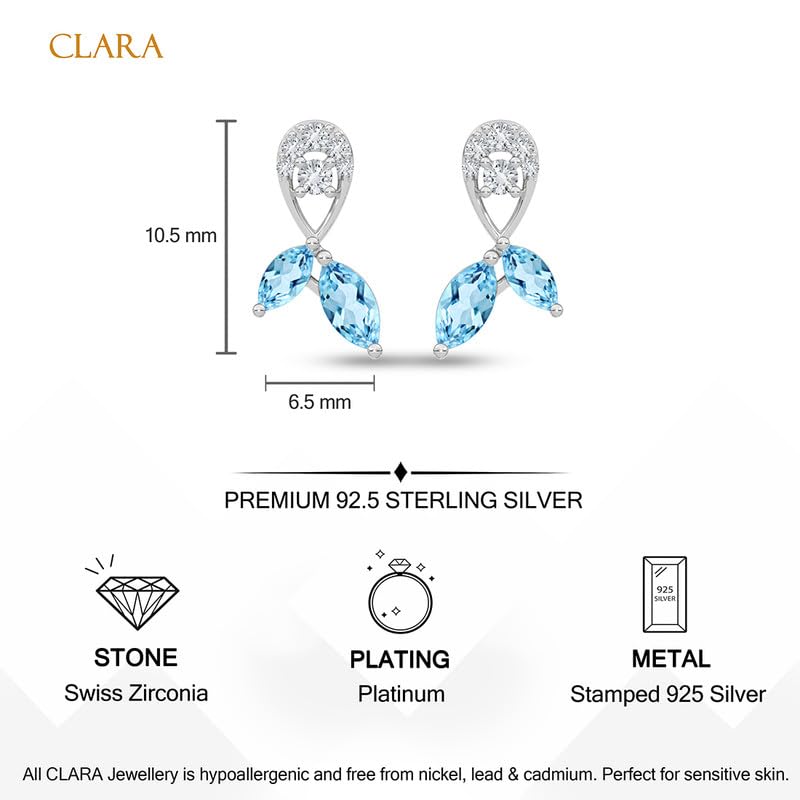 Image of CLARA 925 Sterling Silver Stud Earrings | Platinum Plated | Daily Wear |Gift for Women and Girls