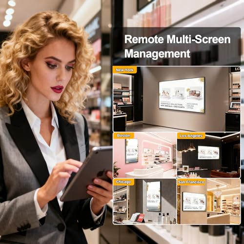 Image of 32Inch Wall Mount Digital Signage, 1000nits High Brightness Slim Frameless Advertising Display, Touchscreen Commerical Display LCD Monitor with CMS /U-Disk Plug&Play, Split Screen, 7 /24 Timer switch