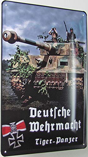 Tin Sign 20 x 30 cm Curved German Wehrmacht Tiger Tank Soldiers Photo Decoration Gift Sign, black - Image 2