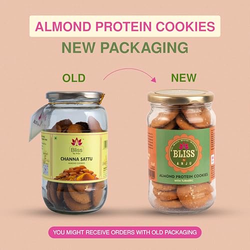 Image of Bliss by Anju Chana Sattu Almond Protein Cookies 350g | Contains 38g Protein Per Pack | High-Protein & Gluten-Free | No Maida, No Butter | Made with Nuts & Clean Ingredients