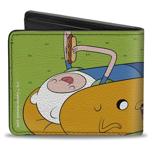Buckle-Down Cartoon Network Bifold Wallet with Standard Billfold and Card Slots, Adventure Time Jake Finn and BMO Hot Dog Picnic Scene, Vegan Leather