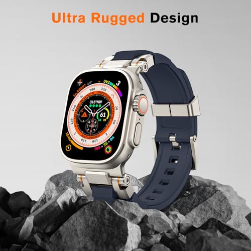 Image of amBand Bands Compatible with Apple Watch Ultra 3 /2 /1 49mm, M1 Sport Series Rugged Durable Strap with Metal Connector to Match Ultra's Titanium Case for iWatch 49 mm Men Titanium /Navy Blue