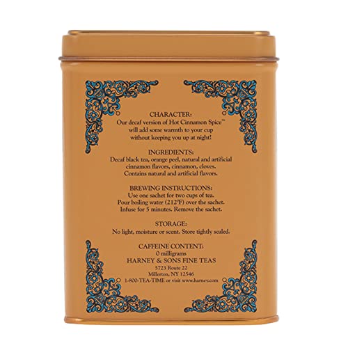 Image of Harney & Sons Decaf Hot Cinnamon Tea, Tea Sachets | 20 Sachets | 1.4 oz | Pack of 2