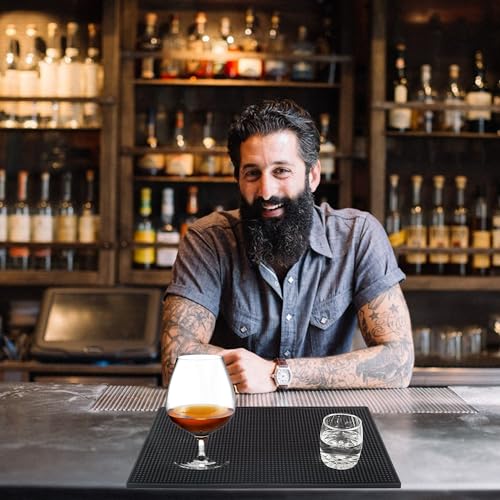 CiciIng 2 Stück 30 x 15 cm Barmatte, Gummi Abtropfmatte Geschirr, Kaffee Tampermatte, Überlaufmatte Schnell Trocknend für Bar Küche Café Restaurants Theke (Schwarz)