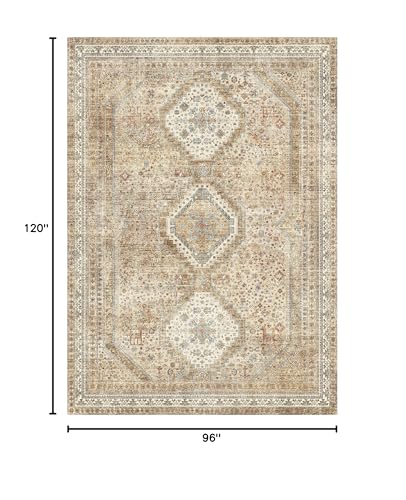 GENIMO 8x10 Area Rug for Living Room, Non Slip Machine Washable Low Pile Large Rug, Indoor Vintage Lightweight for Bedroom, Dining Room & Home Office