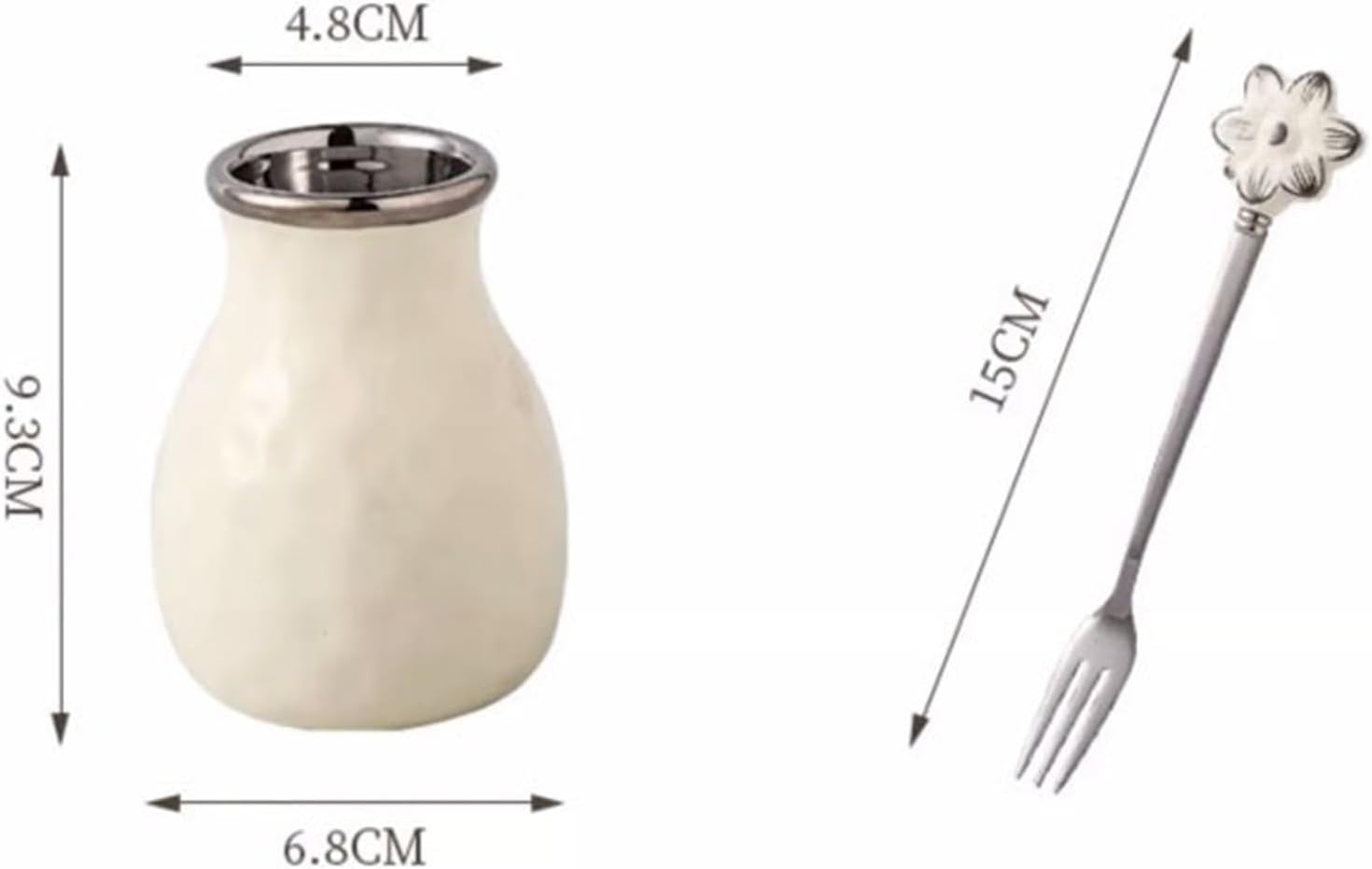 Cake Forks，Fruit Fork Household Ceramic Fork Storage Jar Household h Ceramics Forks Storage Can, Food Grade Stainless Steel Food Picks Forks Table Decoration(Beige)