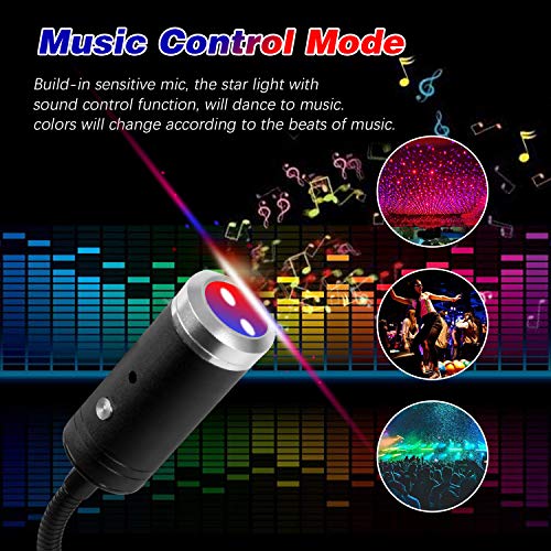 Usb Star Projector Night Light, 3 Colors, 9 Lighting Modes Include Music Control And Auto Roating, Aevdor Adjustable Romantic Car Roof Interior Lights Decor For Car Bedroom Party Ceiling (Red&Blue) #TOP3