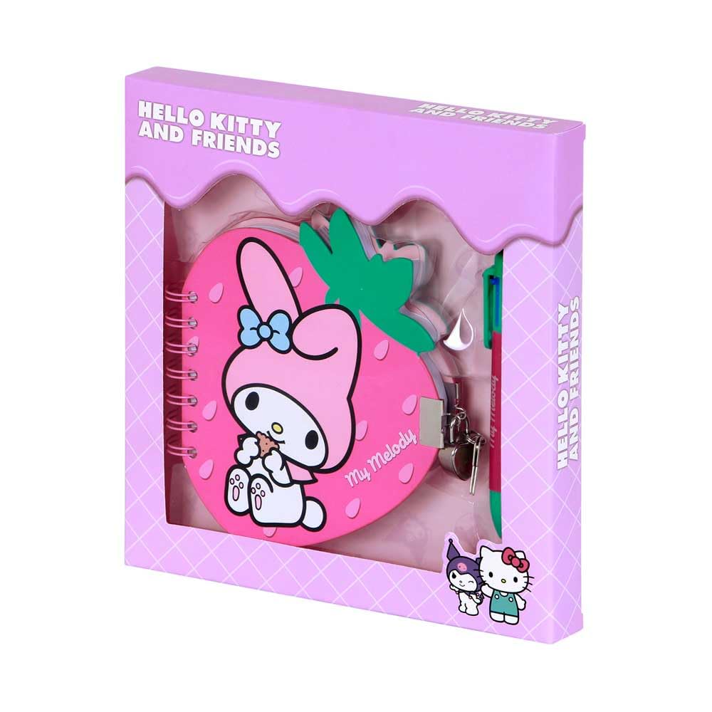 Hello Kitty My Melody Strawberry-Pack of Strawberry Diary + 6-Coloured Pen, Pink