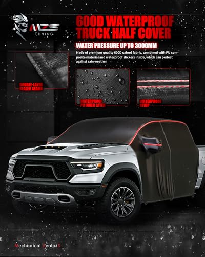 Image of MZS Cab Cover Compatible with RAM 1500 2500 3500 Crew Cab 2010-2023, 600D Waterproof Truck Half Cover with Driver Door Zipper Antenna Hole, All Weather Rain Snow UV Protection Car Cab Covers