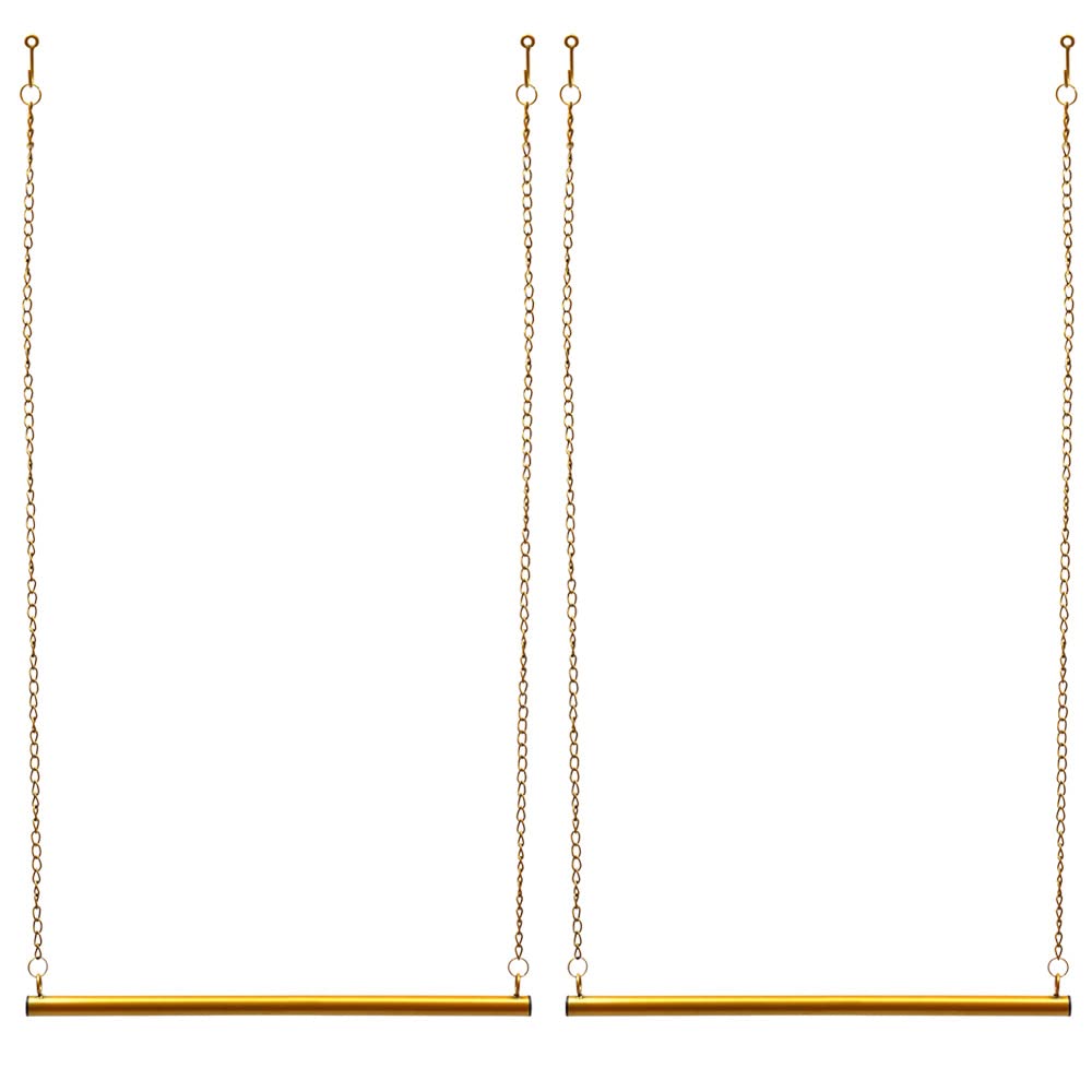 OUKANING 2 barras para colgar en el techo, color dorado, con ganchos, altura ajustable, acero al carbono, para ropa, sombreros, bolsos, llaves (longitud del pol: 60 cm)