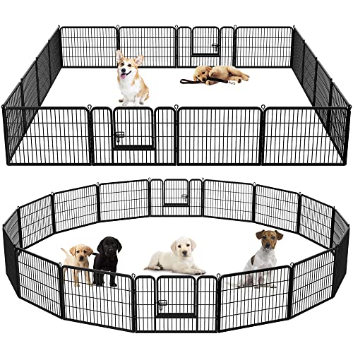 Dog Pen Pet Playpen Kennel Fence Outdoor Indoor Play Yard Puppy Exercise Barrier 31'' W x 24'' H 16 Panels (16 Panels, 24 Inches)