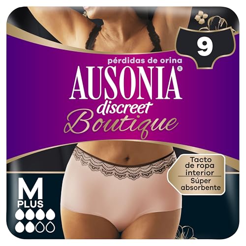 Ausonia Discreet Braguitas Boutique Beige Plus, Talla M, Pack de 18, Tacto Similar A La Ropa Interior, Superabsorbente, Diseño Curvo Para Un Ajuste Ceñido