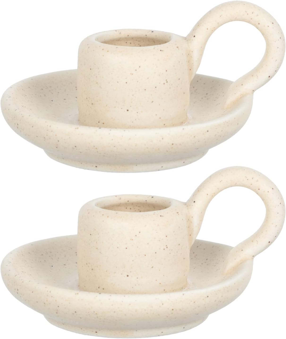 DOITOOL 2Pcs Ceramic Candle Holder Candlestick Holder with Handle, Taper Candle Stand Candlelight Stand Holder Decorative Candle Display Holder for Desktop Dining Room Home Decoration Display (Beige)