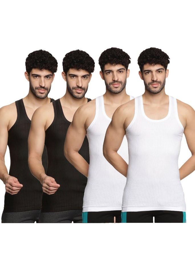 Lux Champion Men's Vest | 100% Super Combed Cotton | Ultra-Soft, Breathable & Sweat-Absorbent | Skin-Friendly, Durable with Needle Drop Design (Pack of 4)