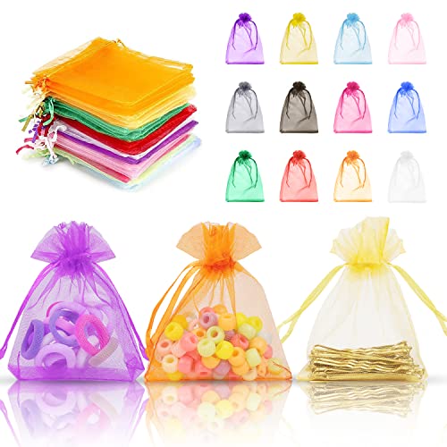 Heatigo 60 Pcs Sachet Organza Couleur,Sachets Pochettes Cadeau en Organza,Pochette à Bijoux,Sachets de Mariage, Sachets de Lavande, Faveur de Mariage (7x9cm)