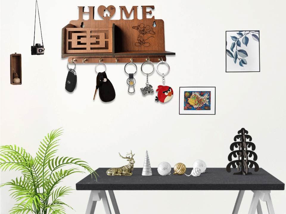 Image of Modern Stylish Home Key Holder | Mickey Mouse Design Key Stand | Key Holder for Home | Wooden Key Stand for Wall | Key Hanger for Decor Office, Living Room, Bedroom, Hall 7 Hooks
