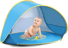 Barraca de Praia com Piscina, Tenda para Piscina de Bolinhas, Proteção UV UPF 50+ à Prova de Vento, 130 x 85 x 70 cm, Capacidade 1-2 Pessoas