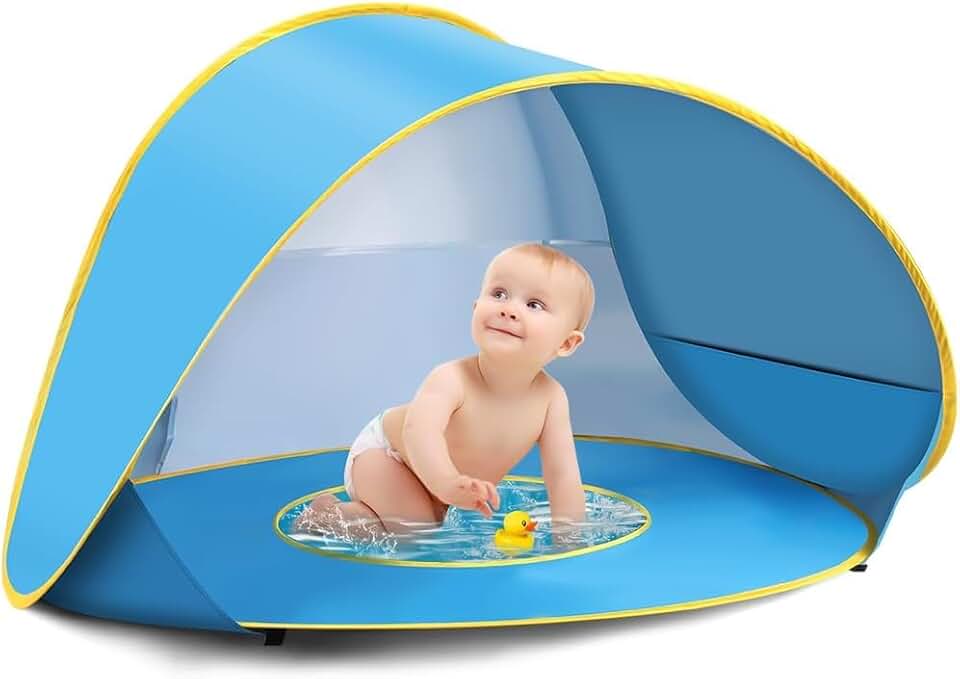 Barraca de Praia com Piscina, Tenda para Piscina de Bolinhas, Proteção UV UPF 50+ à Prova de Vento, 130 x 85 x 70 cm, Capacidade 1-2 Pessoas