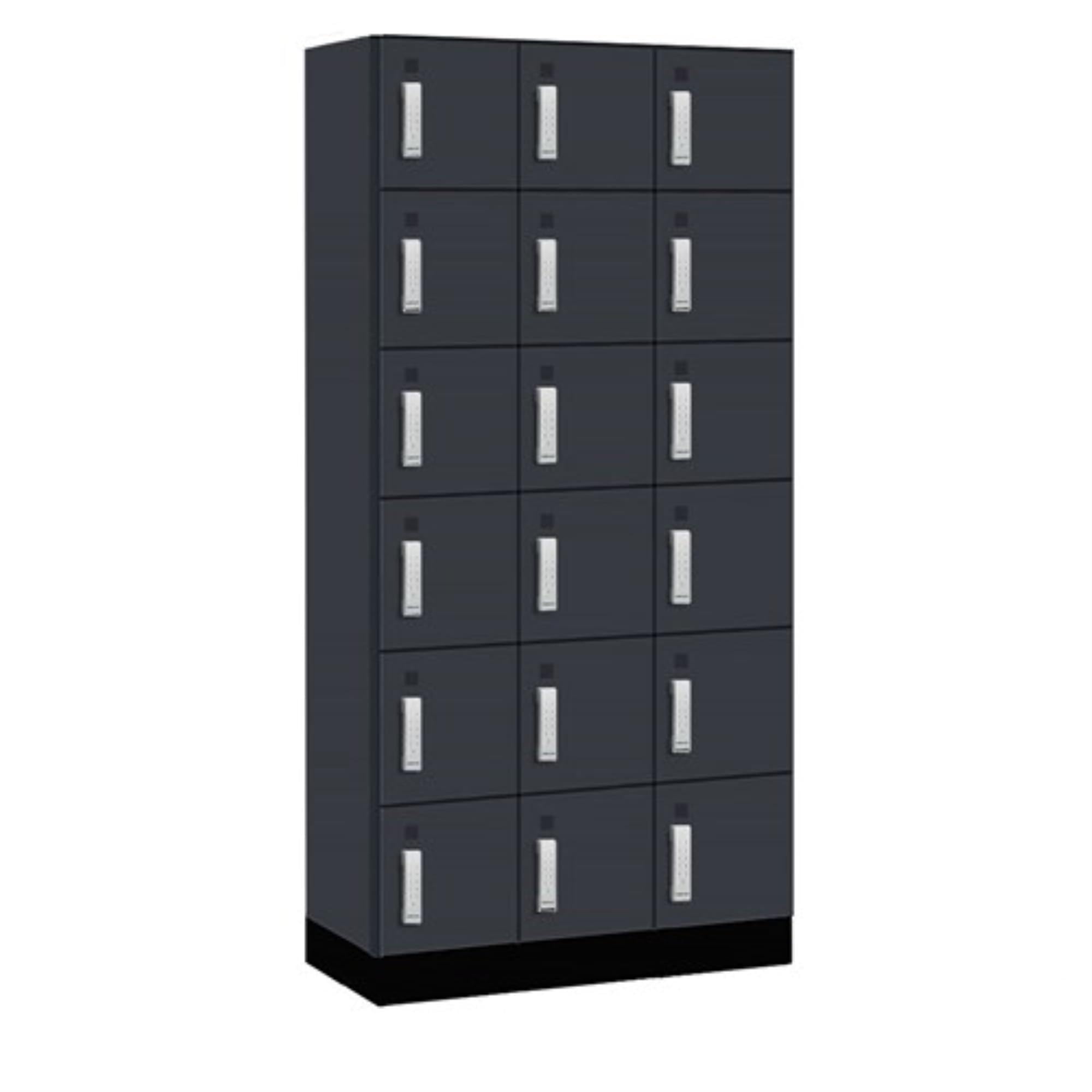 Salsbury 12 Wide Premier Wood Locker-Six Tier Box Style-3 Wide-6 Feet High-18 Deep-Carbon Mesh-Silver Electronic Locks