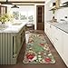 NoiFamo Kitchen Rug Runners for Hallways: 2'6''x8' Washable Runner Rugs for Kitchen Ultra Thin Stain Resistant Non Slip Low Pile Lightweight Vintage Floral Carpet for Laundry Room Decor (Green)