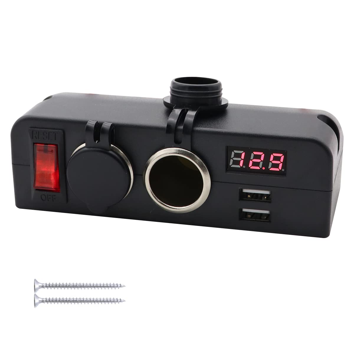 T Tocas 12-24V 2 Sockets Cigarette Lighter 2USB Splitter Power Adaptor Automotive Accessory Outlet with LED On/Off Switches for Car Rv Truck Marine Boat