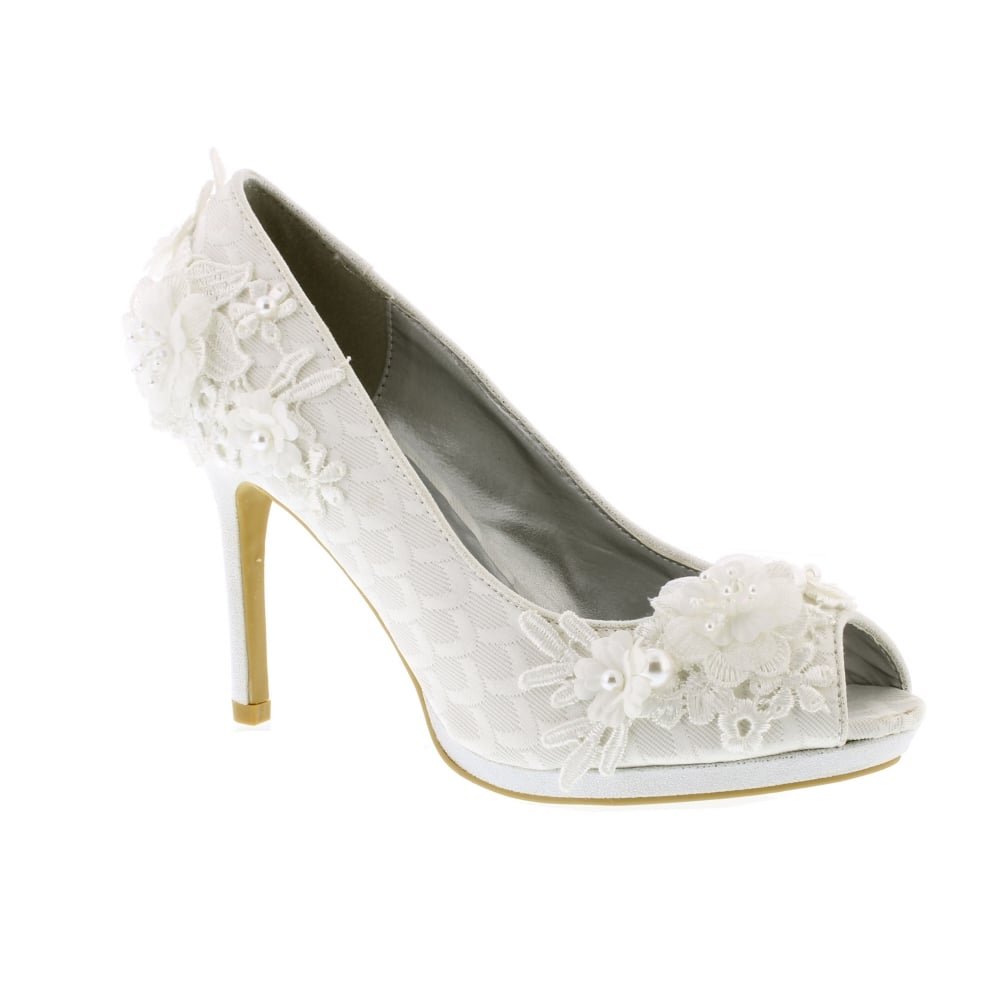 Ruby ShooWomen's Pearl Bianca Lace Detail Peeptoe Shoes UK 7 EU 40