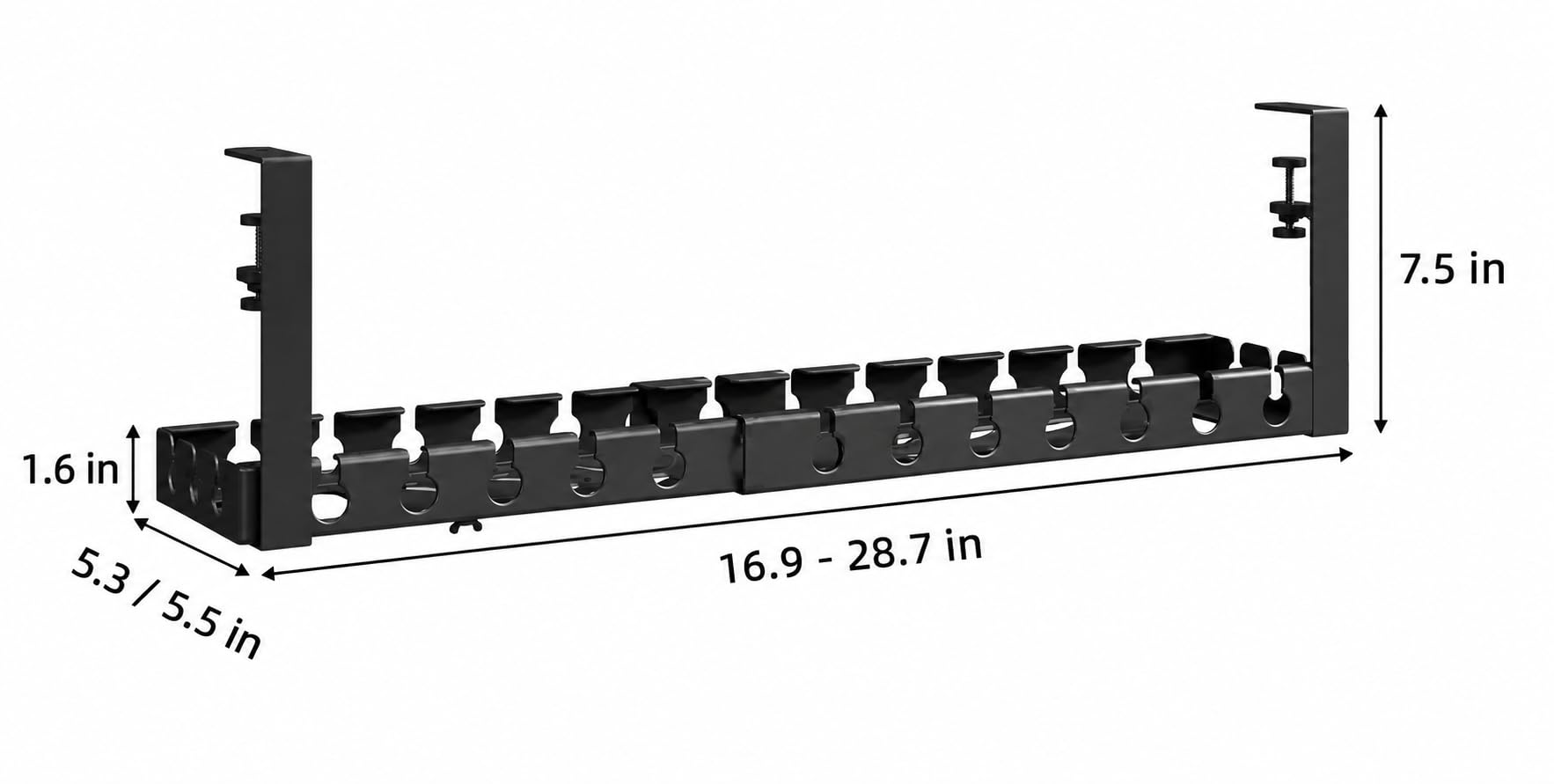 Plateau de rangement de câbles extensible sous le bureau, 43,2 à 73,7 cm