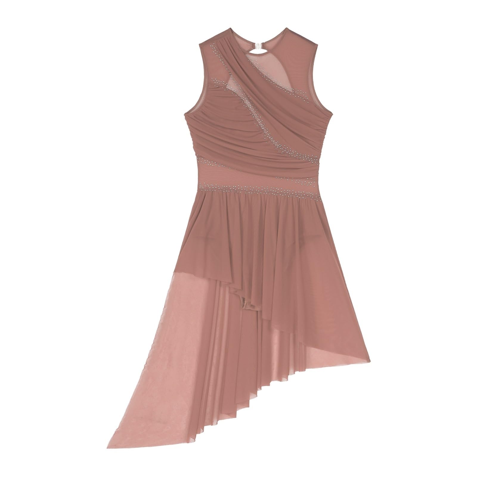 Vestido De Danza LíRica Moderno Vestido de Leotardo de Danza y Gimnasia for Mujer y Adulto, Traje de Patinaje artístico de Malla Transparente con Diamantes de imitación Brillantes