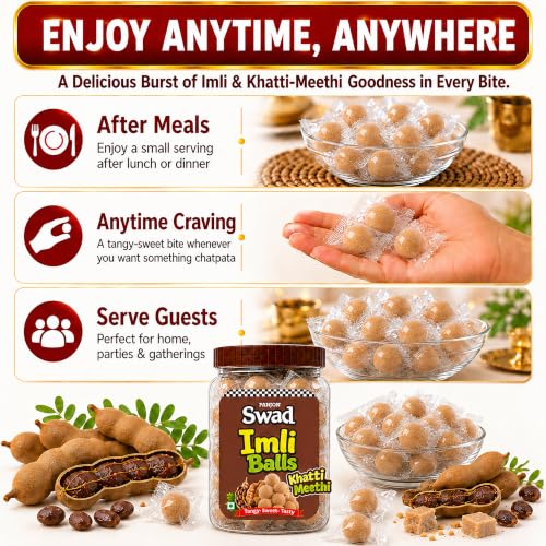 Image of Swad Khatti Meethi Imli Balls Tamarind Candy 220g Jar Khatti Meethi Pack x 2