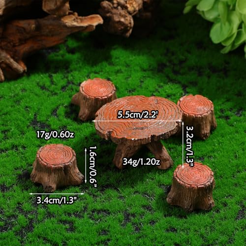 5 Pcs Fairy Garden Accessories Miniature Table and Chairs Set Micro Landscape Decoration Mini Resin Village Furniture Ornaments Kit for DIY Craft Gift Dollhouse Succulents Home Outdoor Decoration - Thumbnail 2