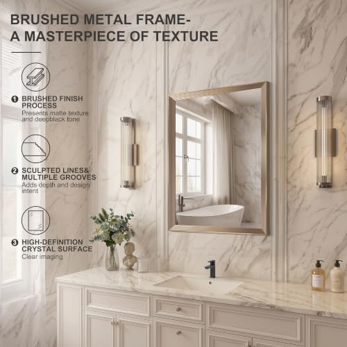 Image of DESBING 24 inchx30 inch Gold Bathroom Mirrors for Over Sink | Tempered Glass, Metal Frame, Rectangle Vanity Wall Mirror for Bathroom, Living Room, Bedroom, Horizontally or Vertically
