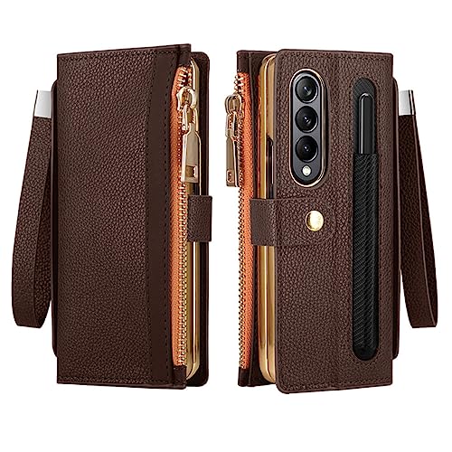 Housse cuir premium Galaxy Z Fold 4 3 2 étui portefeuille d'affaires élégant marron