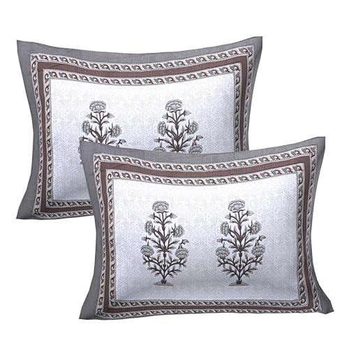 Image of Floral Printed Bedsheet for Double Bed Queen Size with 2 Pillow Covers | 144 TC Soft Cotton Blend Bedsheet | 90x100 Inch | 18x27 Inch Pillow Covers | Grey | Comfortable & Durable