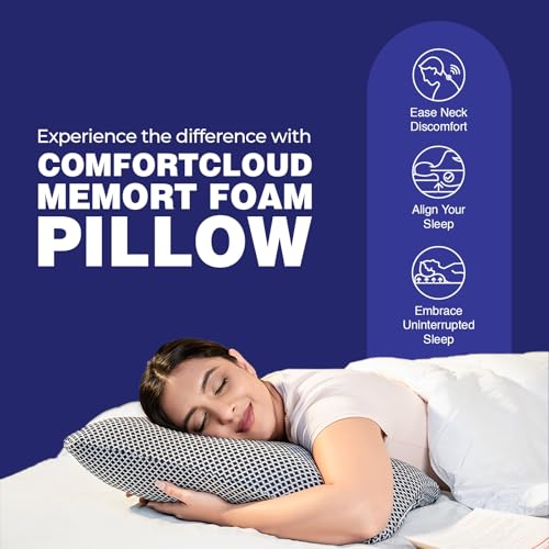 Image of WELLGIVER Ergonomic Memory Foam Pillow for Neck Pain | 2 Years Warranty | 21 x 14 x 4.5 Inch | Orthopedic Pillow for Side Sleeping | Removable Washable Jacquard Midnight Blue Cover | Pack of 2