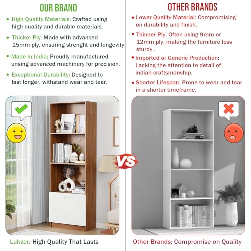 Image of Lukzer 4-Layer Engineered Wood Bookshelf with Door | Multipurpose Storage Cabinet for Home, Office, Library | (Oak Brown /MR-020 /178 x 60 x 30 cm) DIY Assembly with Detachable Components