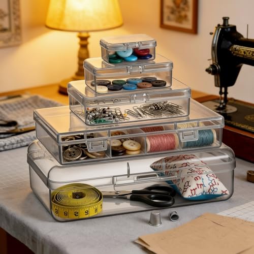 Image of 42 Pieces Mixed Sizes Rectangular Empty Mini Clear Plastic Organizer Box | Hinged Lids, For Small Items, Craft Projects
