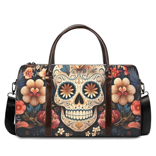 Floral Sugar Skull Spinner Luggage in Luxury Mexican Style, Hard Shell Carry-On with TSA Lock, Smooth Glide Wheels, Sleek Gold Accents, Ideal for Elegant Cultural Travelers (18 x 8.5 x 10 Inches)