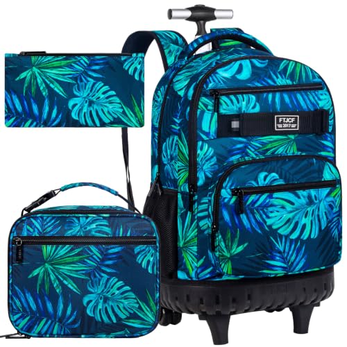 Image of 3Pcs Rolling Backpack for Men, 19 Inche Adult Bag with Roller Wheels, Wheeled Bookbag Set for Boys - Green