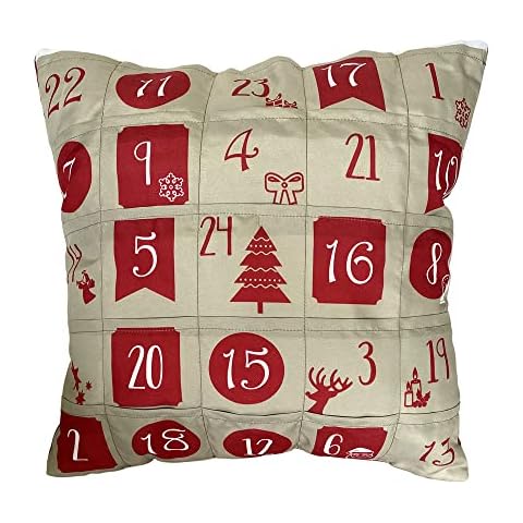 KAMACA Originelles Adventskalender Kissen mit 24 Taschen zum selber Befüllen Größe 40x40 cm tolle Geschenk Cover